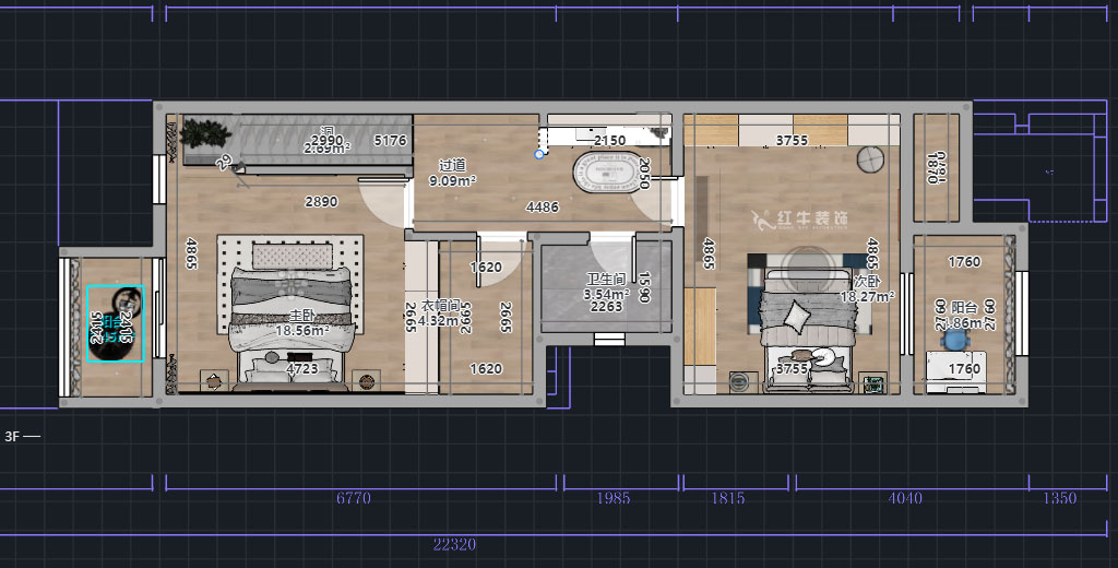 熊皓宇｜城开汤山公馆16甲103室-160㎡-现代风格｜复式｜4室2厅1厨2卫2阳台｜老房装修｜定制家｜全包｜00_02二层平面彩图